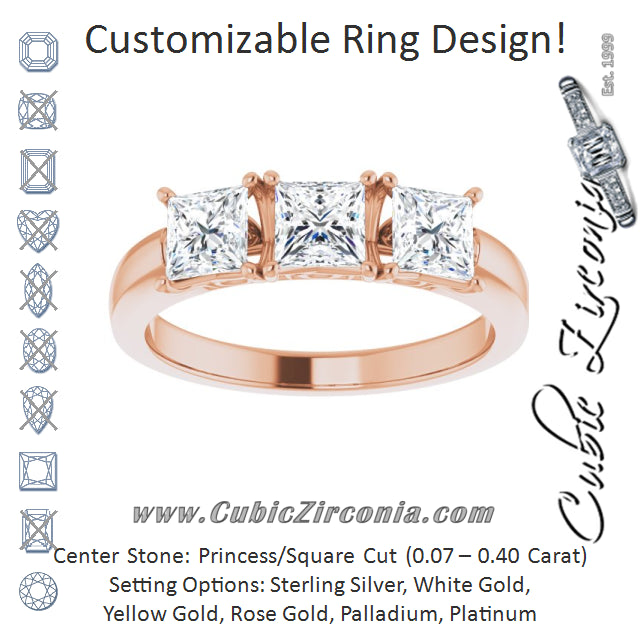 Cubic Zirconia Engagement Ring- The Libia (Customizable Triple Princess/Square Cut Design)