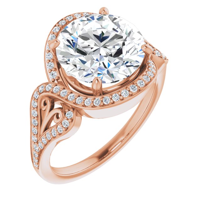 10K Rose Gold Customizable Round Cut Design with Bypass Halo and Split-Shared Prong Band