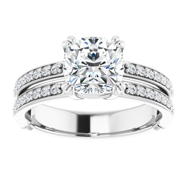 Cubic Zirconia Engagement Ring- The Constance (Customizable Cushion Cut Design featuring Split Band with Accents)