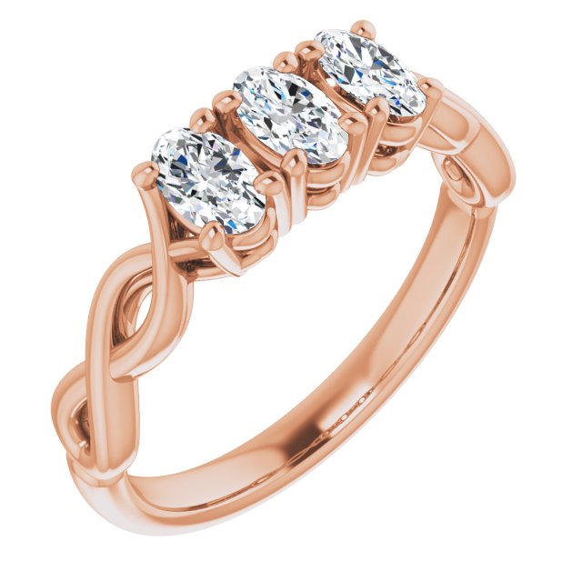 10K Rose Gold Customizable Triple Oval Cut Design with Twisting Infinity Split Band