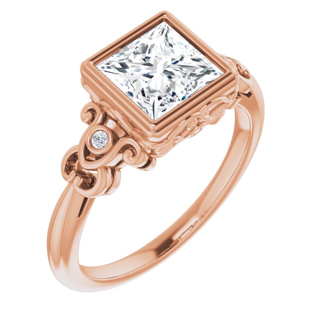 10K Rose Gold Customizable 5-stone Design with Princess/Square Cut Center and Quad Round-Bezel Accents