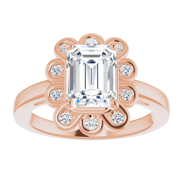 Cubic Zirconia Engagement Ring- The Mary Lou (Customizable 9-stone Emerald Cut Design with Round Bezel Side Stones)