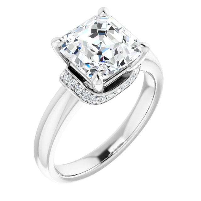 10K White Gold Customizable Asscher Cut Style featuring Saddle-shaped Under Halo