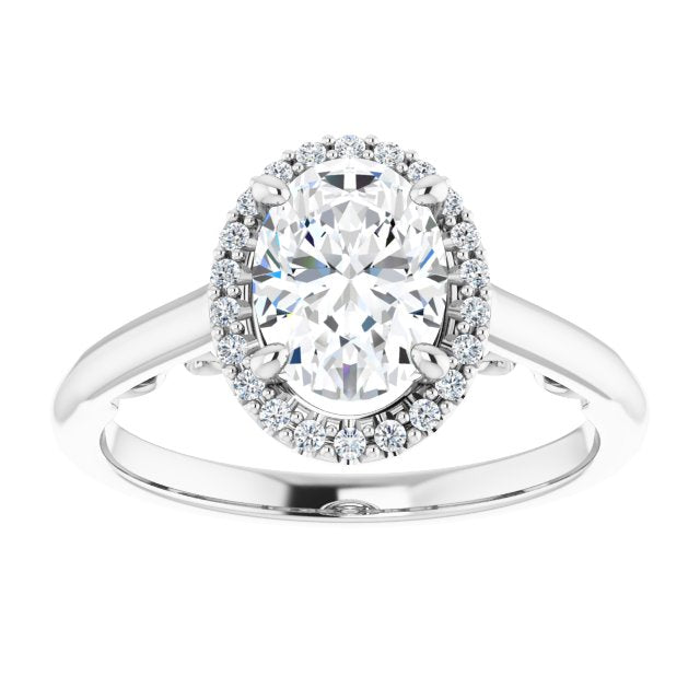 Cubic Zirconia Engagement Ring- The Honesty (Customizable Cathedral-Halo Oval Cut Style featuring Sculptural Trellis)