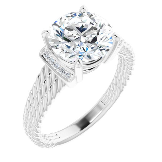 18K White Gold Customizable 11-stone Design featuring Round Cut Center, Vertical Round-Channel Accents & Wide Triple-Rope Band