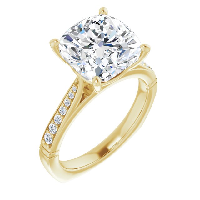 10K Yellow Gold Customizable Cushion Cut Design with Tapered Euro Shank and Graduated Band Accents