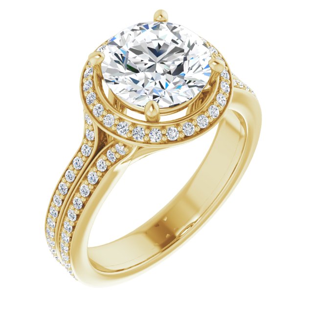 Cubic Zirconia Engagement Ring- The Dionne (Customizable Cathedral-raised Round Cut Setting with Halo and Shared Prong Band)