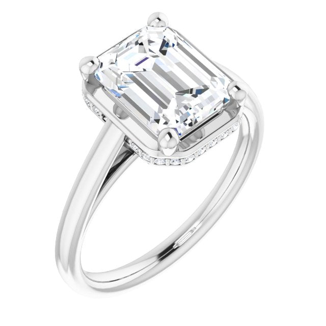 10K White Gold Customizable Super-Cathedral Emerald/Radiant Cut Design with Hidden-stone Under-halo Trellis