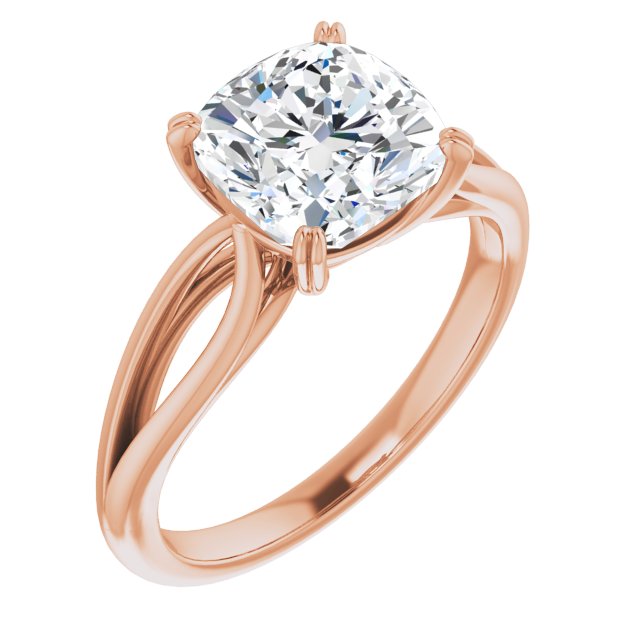 10K Rose Gold Customizable Cushion Cut Solitaire with Wide-Split Band