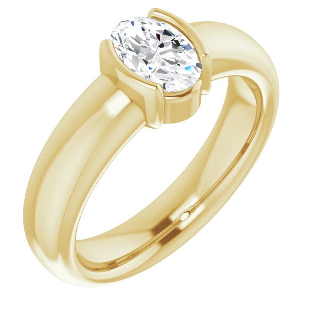 10K Yellow Gold Customizable Bezel-set Oval Cut Solitaire with Thick Band