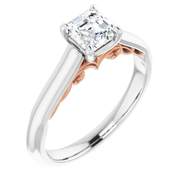 14K White & Rose Gold Customizable Asscher Cut Cathedral Solitaire with Two-Tone Option Decorative Trellis 'Down Under'