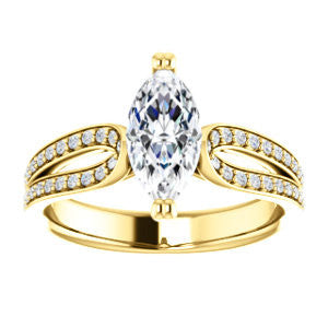 Cubic Zirconia Engagement Ring- The Monet (Customizable Marquise Cut Design with Wide Split-Pavé Band)