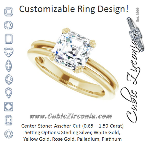 Cubic Zirconia Engagement Ring- The Evie (Customizable Asscher Cut Solitaire with Grooved Band)