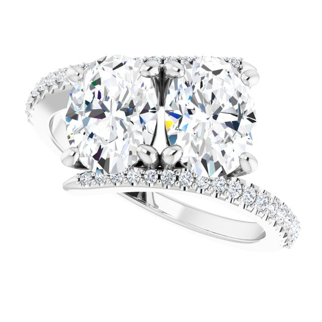 Cubic Zirconia Engagement Ring- The Nellie (Customizable Double Oval Cut 2-stone Design with Ultra-thin Bypass Band and Pavé Enhancement)