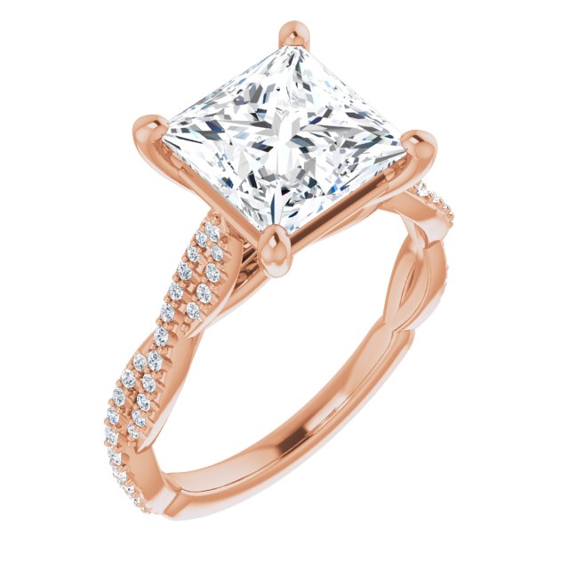 10K Rose Gold Customizable Princess/Square Cut Style with Thin and Twisted Micropavé Band