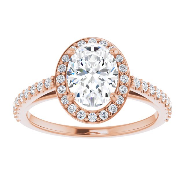 Cubic Zirconia Engagement Ring- The Catherine Lea (Customizable Oval Cut Design with Halo and Thin Pavé Band)