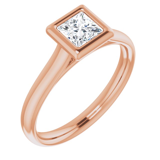 10K Rose Gold Customizable Cathedral-Bezel Princess/Square Cut Solitaire
