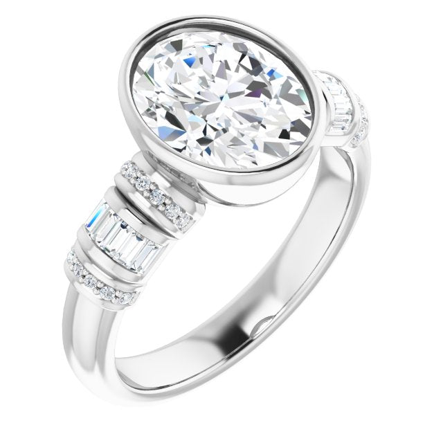 10K White Gold Customizable Bezel-set Oval Cut Setting with Wide Sleeve-Accented Band
