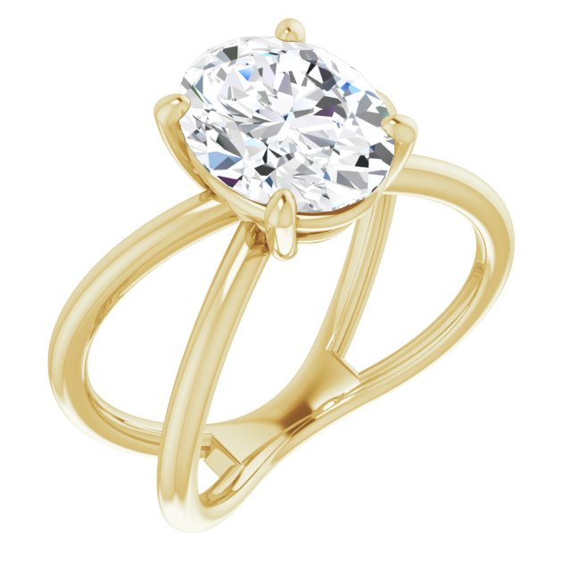 10K Yellow Gold Customizable Oval Cut Solitaire with Semi-Atomic Symbol Band