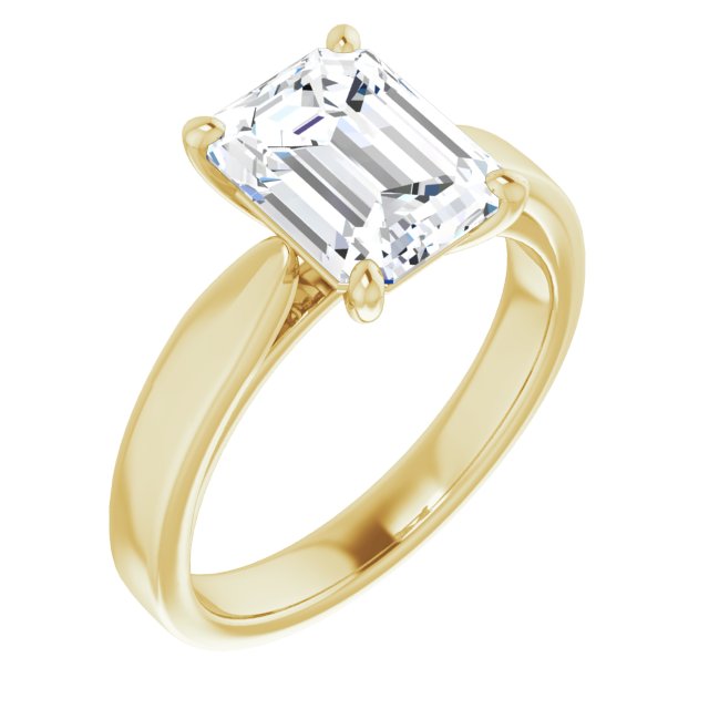 10K Yellow Gold Customizable Emerald/Radiant Cut Cathedral Solitaire with Wide Tapered Band