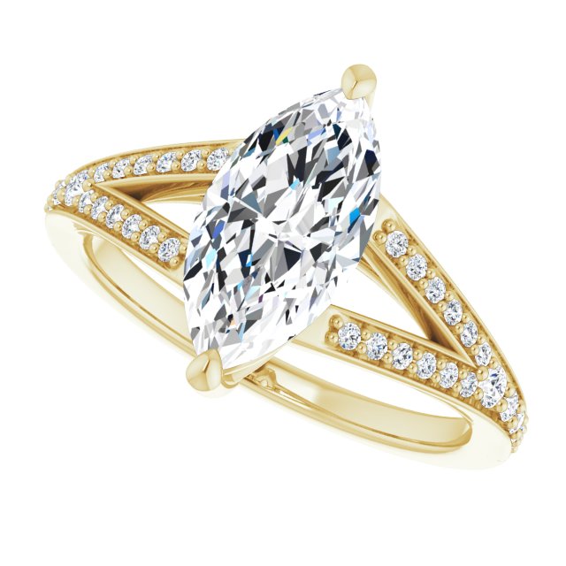 Cubic Zirconia Engagement Ring- The Gaurika (Customizable Marquise Cut Center with Thin Split-Shared Prong Band)