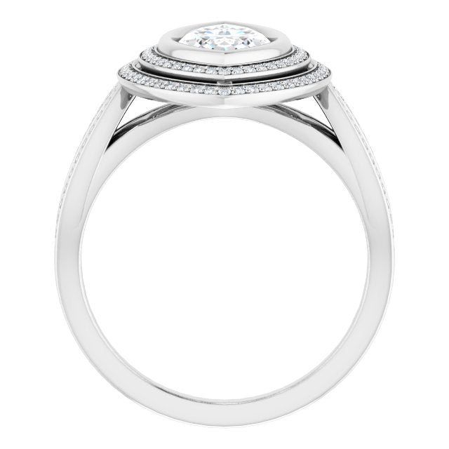 Cubic Zirconia Engagement Ring- The Eliana (Customizable Bezel-set Marquise Cut Style with Double Halo and Split Shared Prong Band)