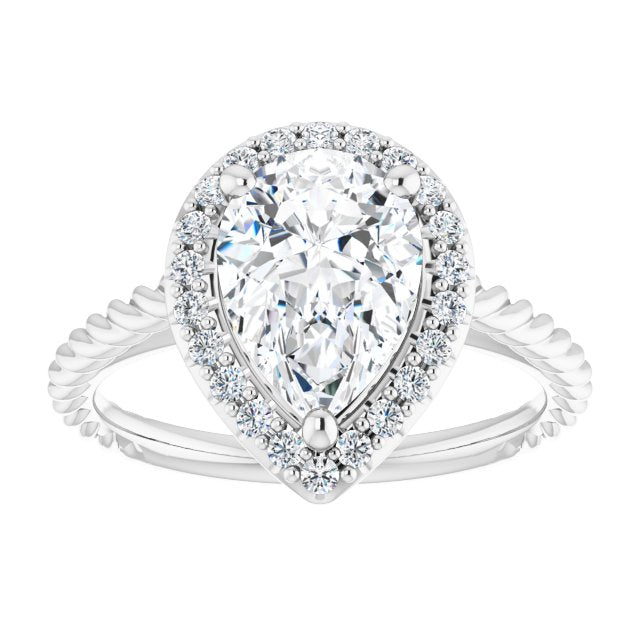 Cubic Zirconia Engagement Ring- The Shiori (Customizable Cathedral-set Pear Cut Design with Halo and Twisty Rope Band)