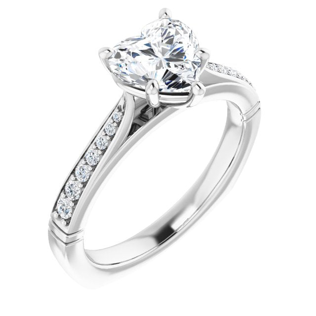 10K White Gold Customizable Heart Cut Design with Tapered Euro Shank and Graduated Band Accents