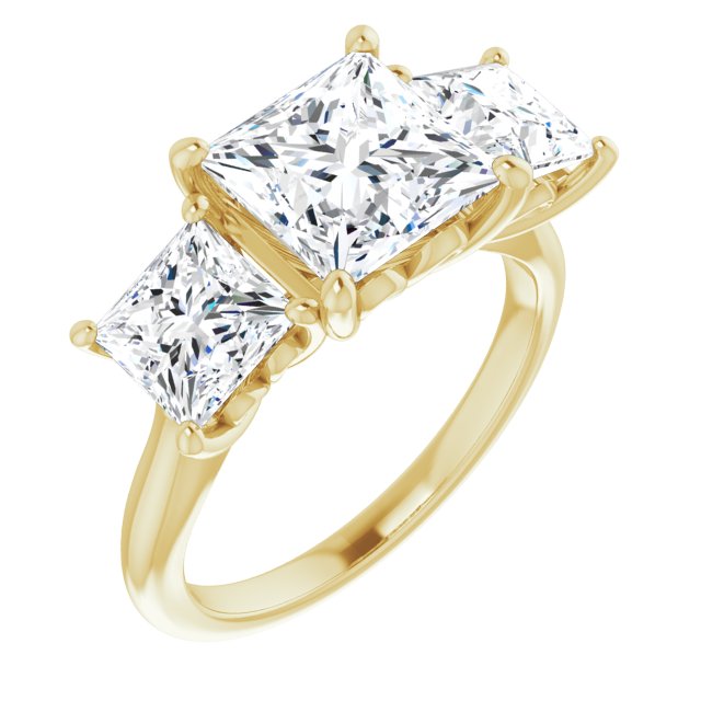 Cubic Zirconia Engagement Ring- The Taryn (Customizable Triple Princess/Square Cut Design with Decorative Trellis)