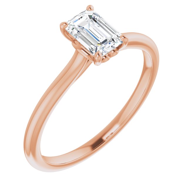 10K Rose Gold Customizable Cathedral-style Emerald/Radiant Cut Solitaire with Decorative Heart Prong Basket
