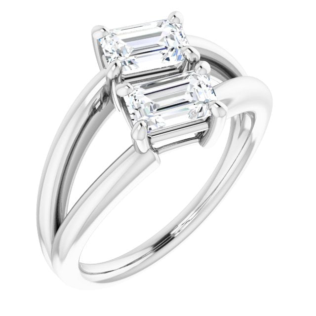 10K White Gold Customizable Two Stone Double Emerald/Radiant Cut Design with Split Bypass Band