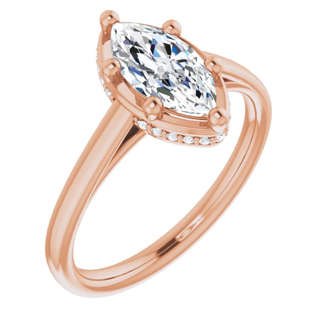 10K Rose Gold Customizable Super-Cathedral Marquise Cut Design with Hidden-stone Under-halo Trellis