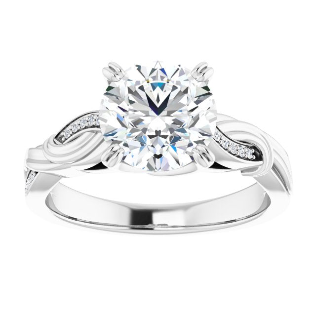 Cubic Zirconia Engagement Ring- The Fabiola (Customizable Cathedral-raised Round Cut Design featuring Rope-Braided Half-Pavé Band)