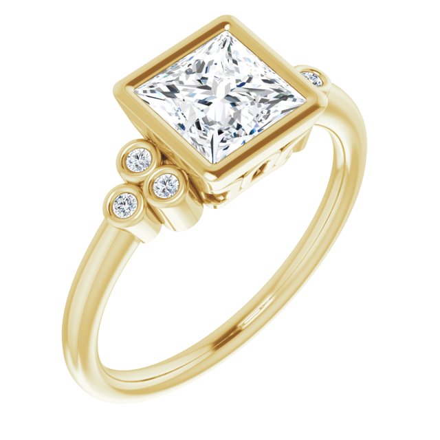 10K Yellow Gold Customizable 7-stone Princess/Square Cut Style with Triple Round-Bezel Accent Cluster Each Side