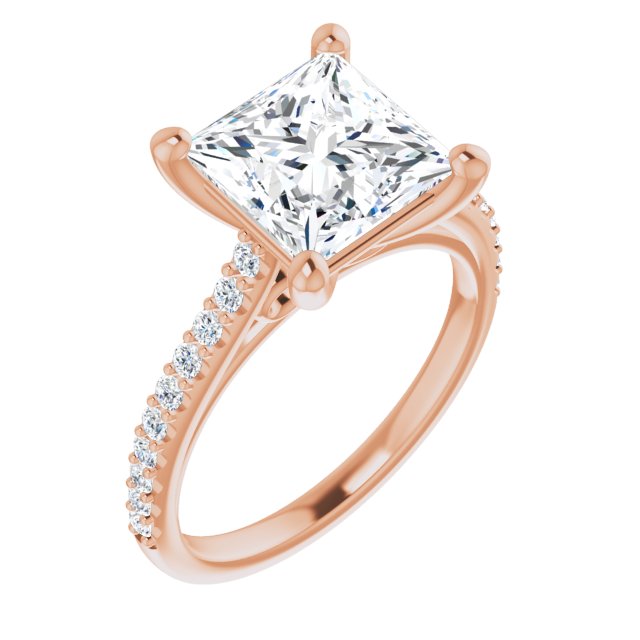 10K Rose Gold Customizable Cathedral-raised Princess/Square Cut Design with Accented Band and Infinity Symbol Trellis Decoration