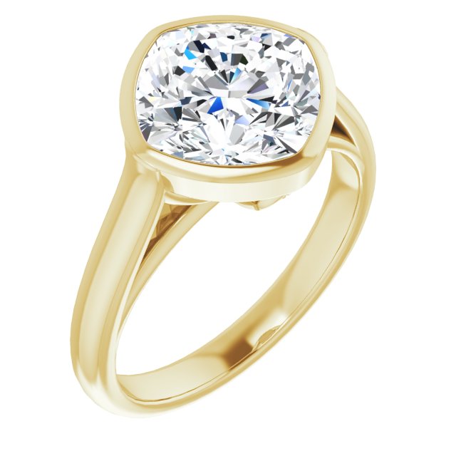 10K Yellow Gold Customizable Cathedral-Bezel Cushion Cut 7-stone "Semi-Solitaire" Design