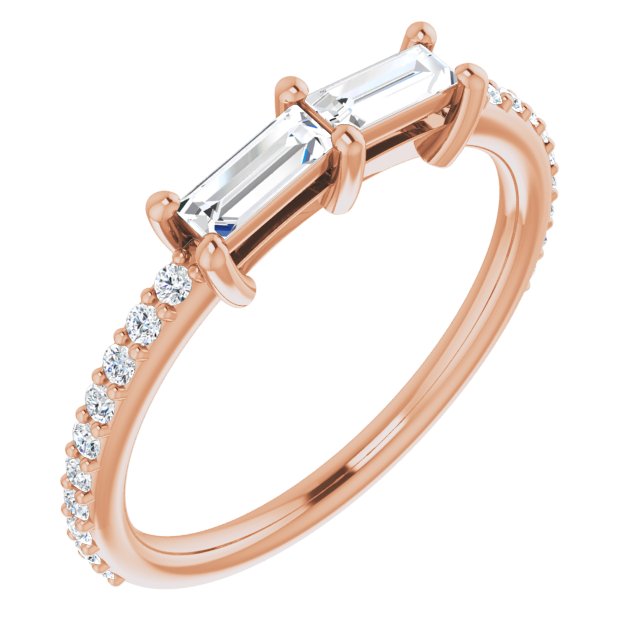 10K Rose Gold Customizable Enhanced 2-stone Straight Baguette Cut Design with Ultra-thin Accented Band