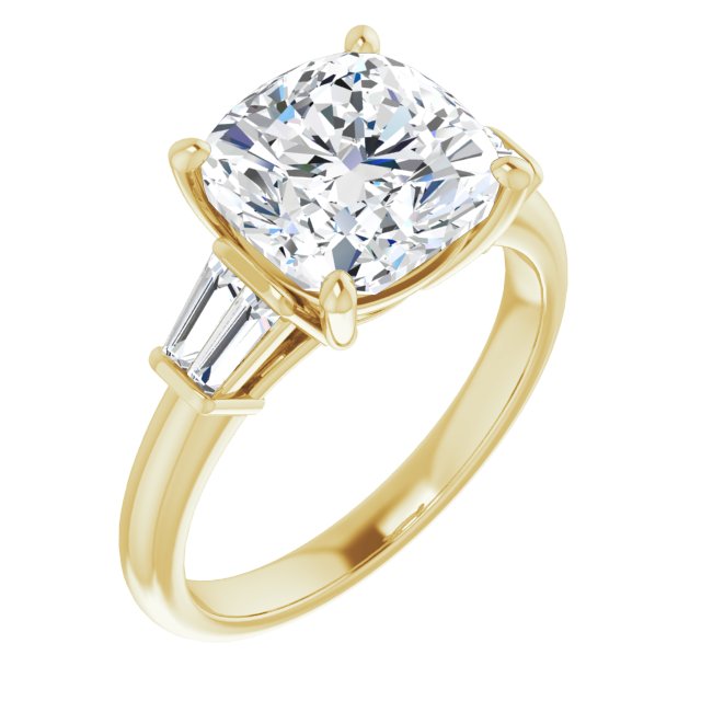 10K Yellow Gold Customizable 5-stone Cushion Cut Style with Quad Tapered Baguettes