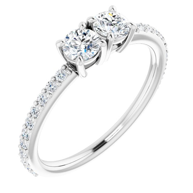 10K White Gold Customizable Enhanced 2-stone Round Cut Design with Ultra-thin Accented Band