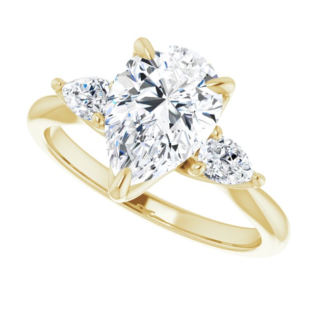 Cubic Zirconia Engagement Ring- *Clearance* The Sharona (3-stone Design with 2.0 carat Pear Cut Center and Dual Large Pear Side Stones in 10K Yellow Gold)