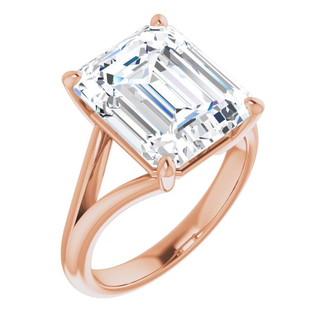 10K Rose Gold Customizable Emerald/Radiant Cut Solitaire with Tapered Split Band