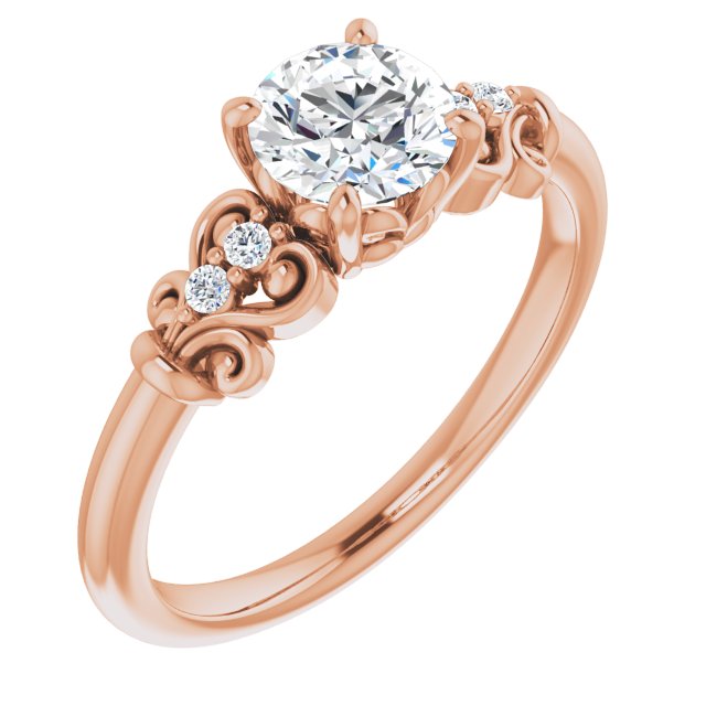 10K Rose Gold Customizable Vintage 5-stone Design with Round Cut Center and Artistic Band Décor
