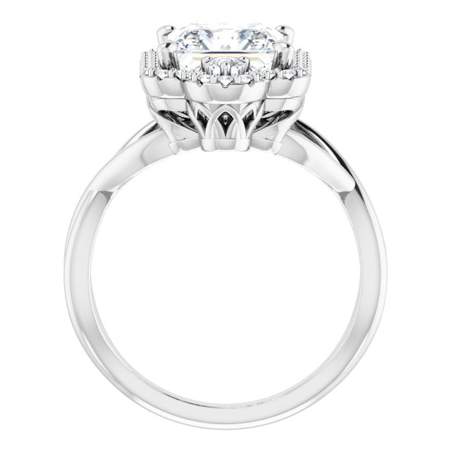 Cubic Zirconia Engagement Ring- The Josemaria (Customizable Vertical 3-stone Princess/Square Cut Design Enhanced with Multi-Halo Accents and Twisted Band)