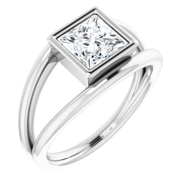 10K White Gold Customizable Bezel-set Princess/Square Cut Style with Wide Tapered Split Band