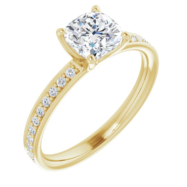 14K Yellow Gold Customizable Classic Prong-set Cushion Cut Design with Shared Prong Band