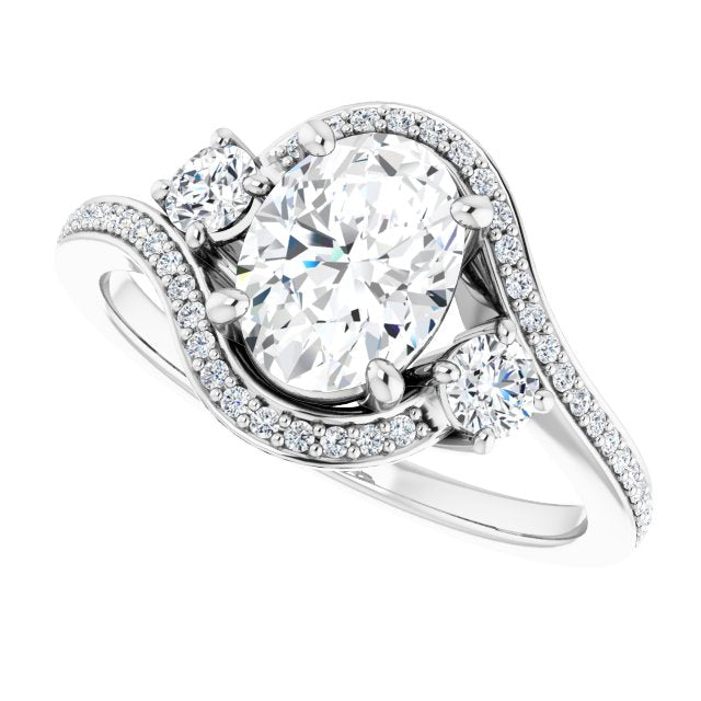 Cubic Zirconia Engagement Ring- The Paris Rae (Customizable Oval Cut Bypass Design with Semi-Halo and Accented Band)