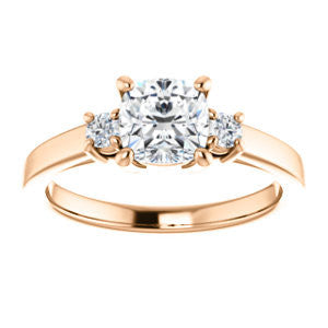 Cubic Zirconia Engagement Ring- The Jacqueline (Customizable Cushion Cut 3-stone with Thin Band and Dual Round Prong Accents)