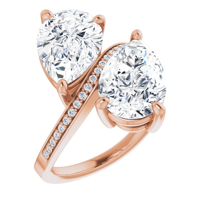 10K Rose Gold Customizable 2-stone Pear Cut Bypass Design with Thin Twisting Shared Prong Band
