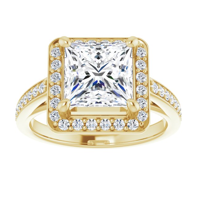 Cubic Zirconia Engagement Ring- The Farrah Michelle (Customizable Princess/Square Cut Style with Halo and Sculptural Trellis)