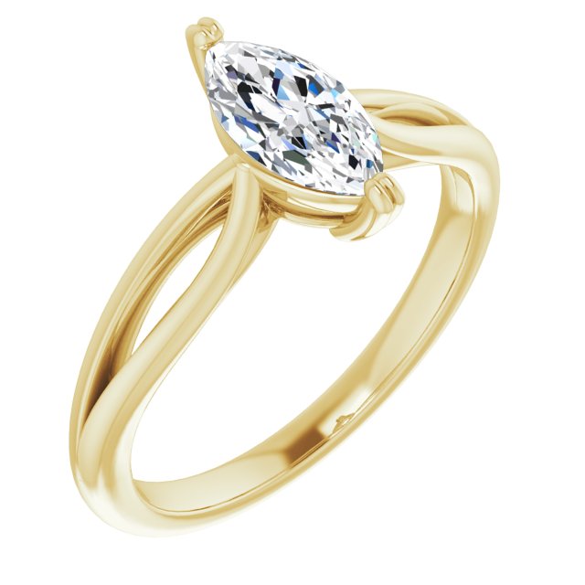 10K Yellow Gold Customizable Marquise Cut Solitaire with Wide-Split Band